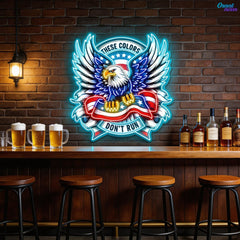 Soaring Freedom: The Eagle and Flag in Neon Sign Light Artwork