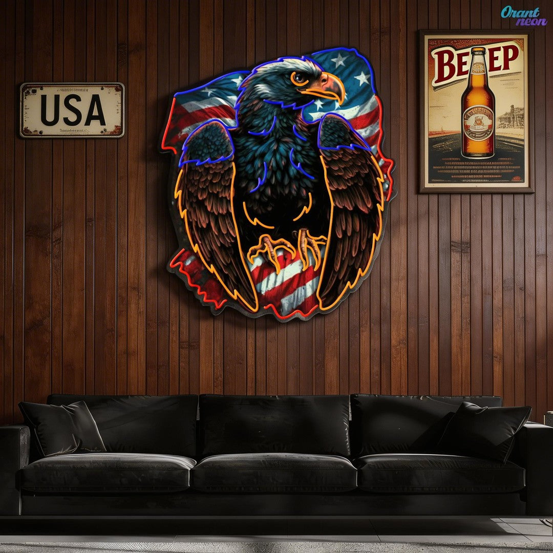 Eagle design with american flag Neon Sign Light Artwork