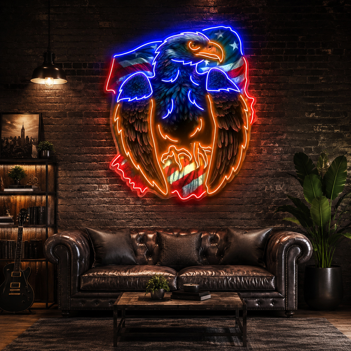Eagle design with american flag Neon Sign Light Artwork