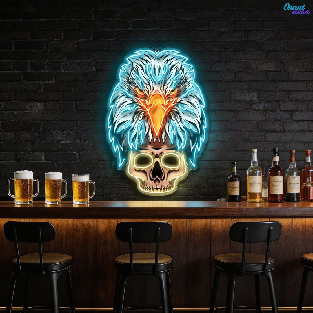 Skybound and Bound for Death: Neon Eagle and Skull Sign Light Artwork