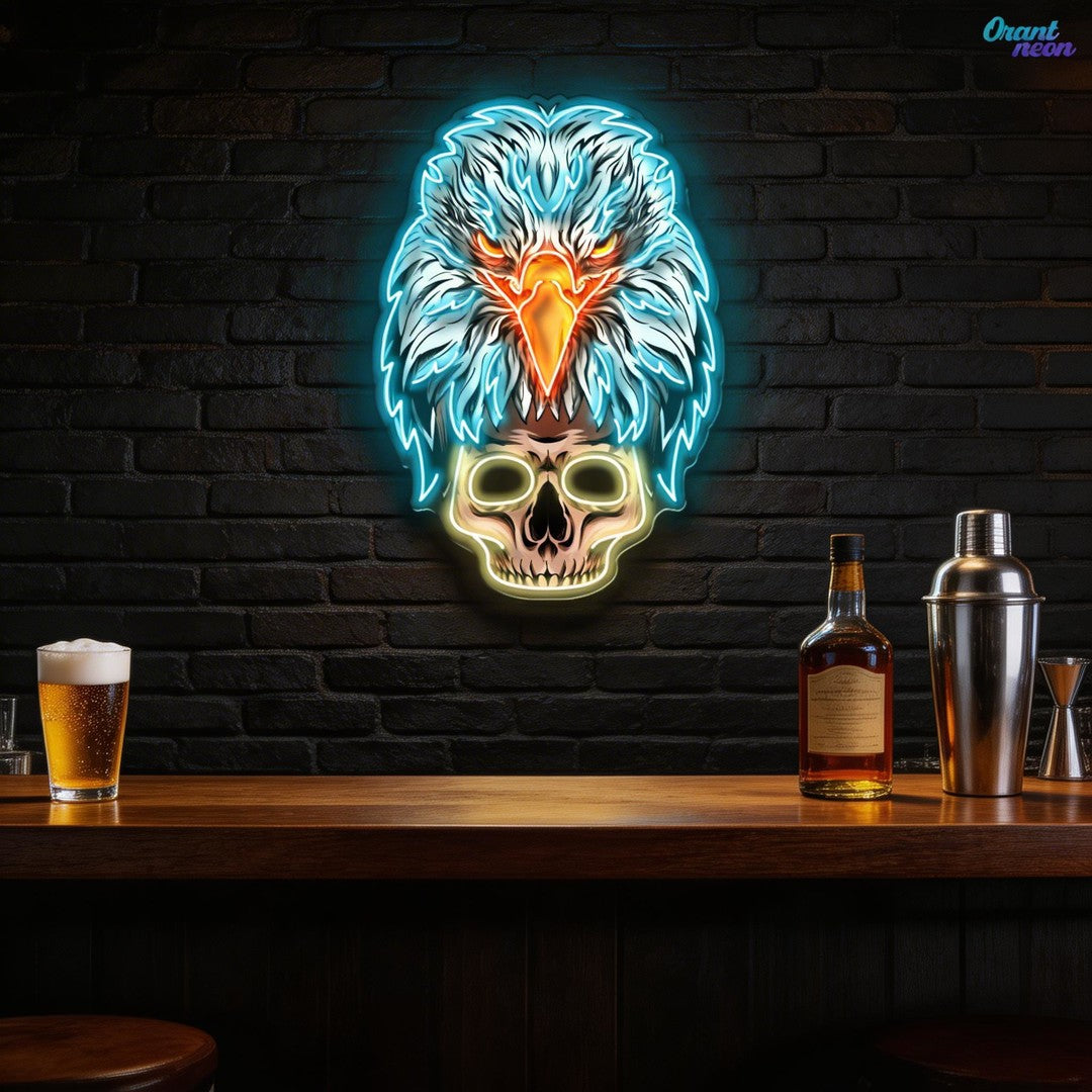 Skybound and Bound for Death: Neon Eagle and Skull Sign Light Artwork