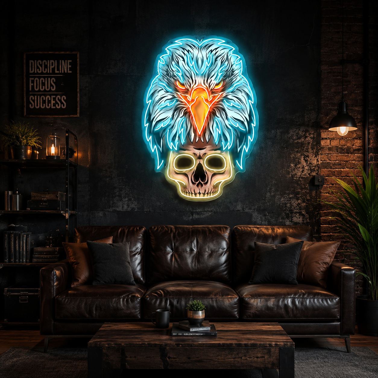 Skybound and Bound for Death: Neon Eagle and Skull Sign Light Artwork