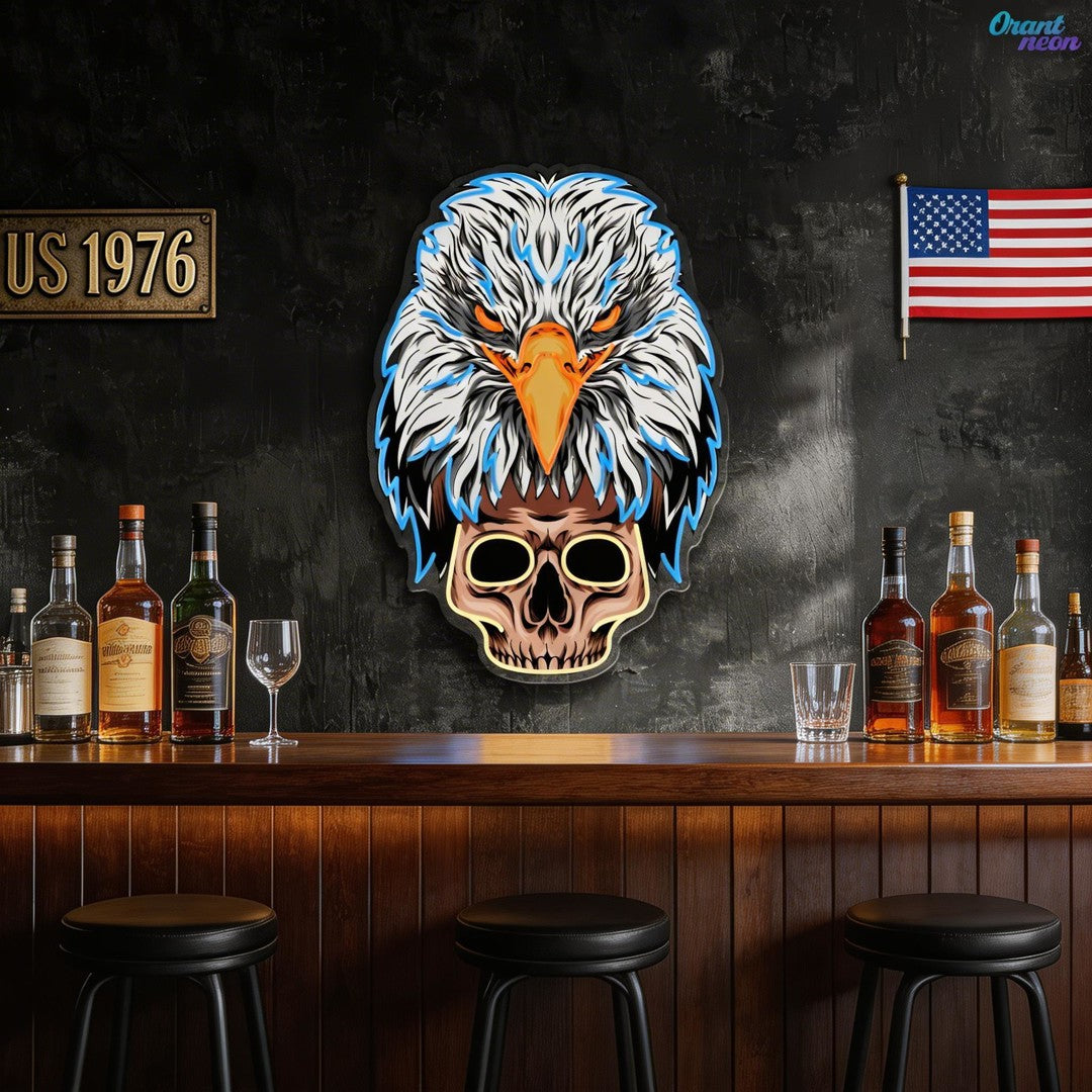 Skybound and Bound for Death: Neon Eagle and Skull Sign Light Artwork