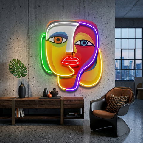Elegant Looking Portrait Abstract Art LED Neon Sign Light Pop Art