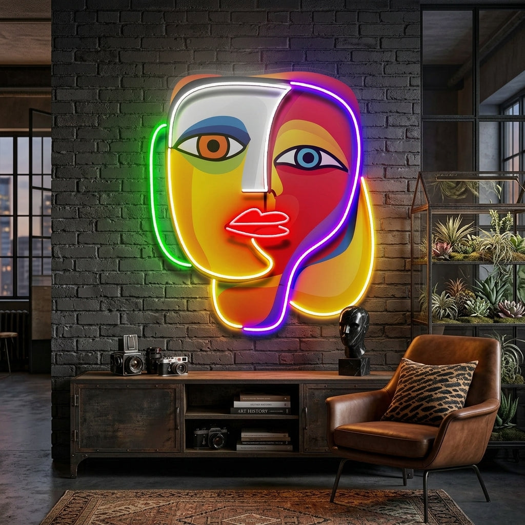 Elegant Looking Portrait Abstract Art LED Neon Sign Light Pop Art