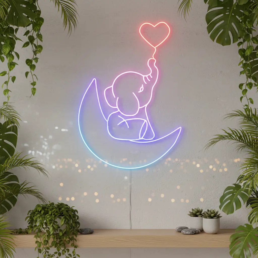 Elephant in the Moon Neon Sign Kids Room Decor