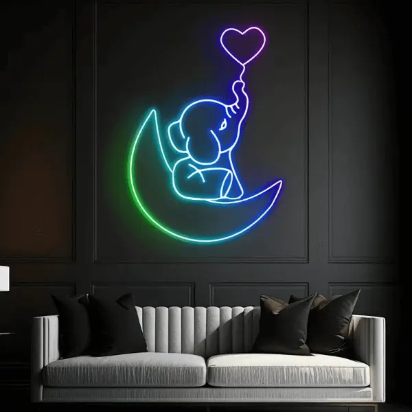 Elephant in the Moon Neon Sign Kids Room Decor
