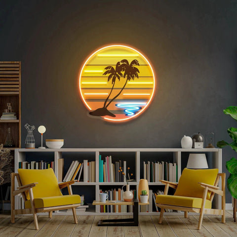 Enjoy The Tropical Waves Sunset Retro Vintage Style Artwork Led Neon Sign Light