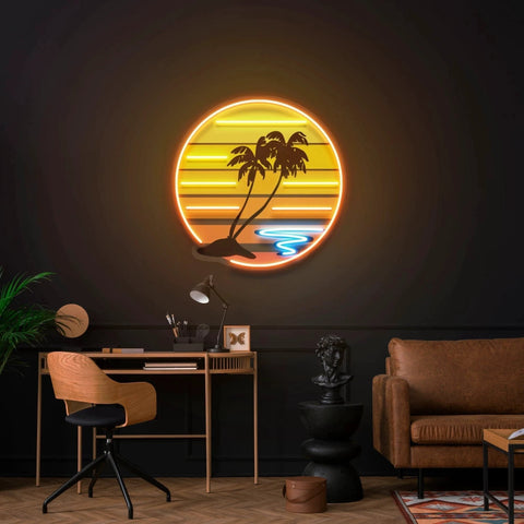 Enjoy The Tropical Waves Sunset Retro Vintage Style Artwork Led Neon Sign Light