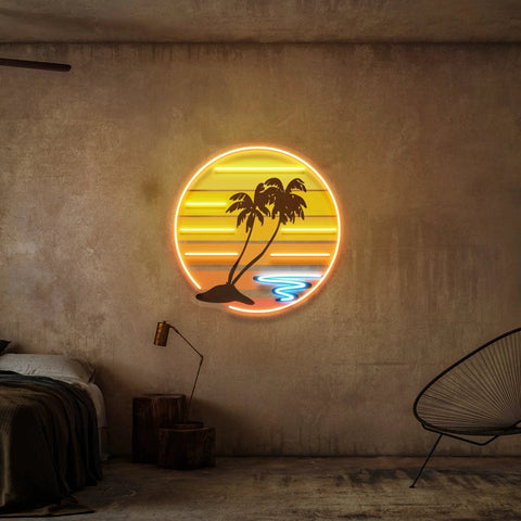 Enjoy The Tropical Waves Sunset Retro Vintage Style Artwork Led Neon Sign Light