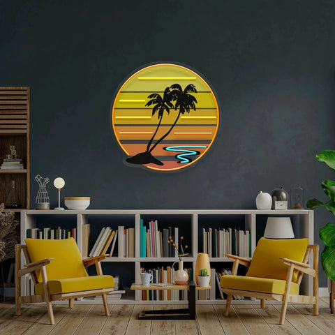 Enjoy The Tropical Waves Sunset Retro Vintage Style Artwork Led Neon Sign Light