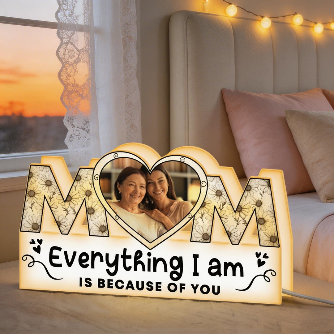 Everything I Am Is Because Of You Mothers Day Gift - Custom Shape Photo Light Box