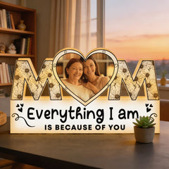 Everything I Am Is Because Of You Mothers Day Gift - Custom Shape Photo Light Box