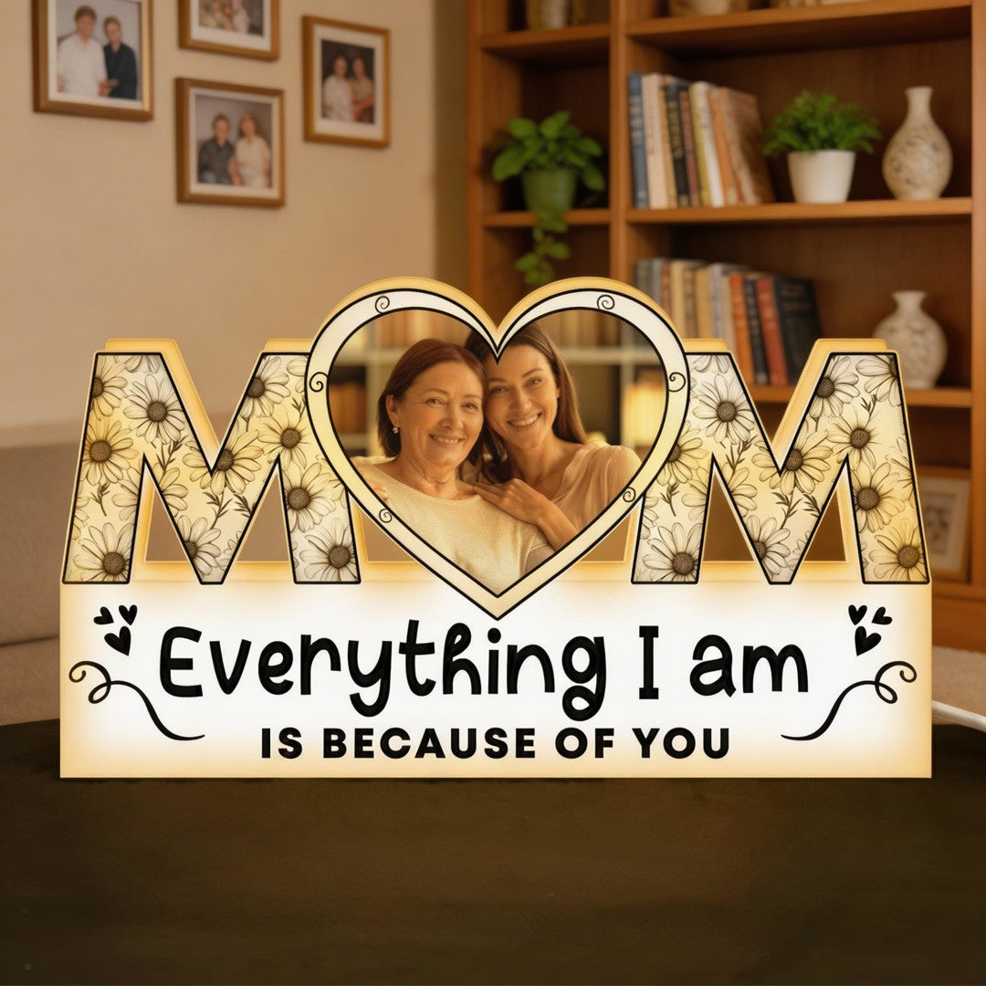 Everything I Am Is Because Of You Mothers Day Gift - Custom Shape Photo Light Box