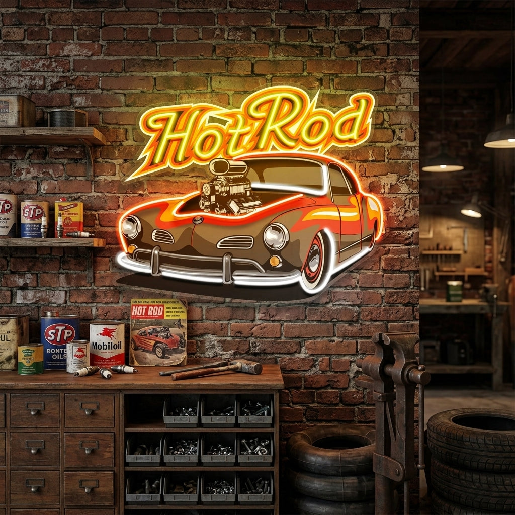 Fabolous Flamming Hotrod Car LED Neon Sign Light Pop Art