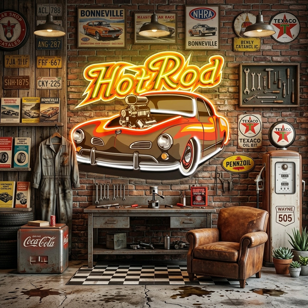 Fabolous Flamming Hotrod Car LED Neon Sign Light Pop Art