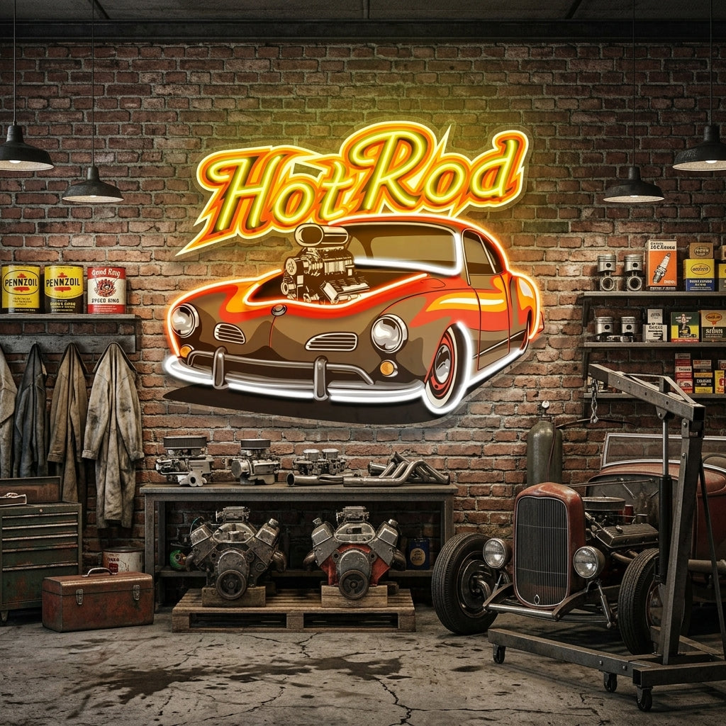 Fabolous Flamming Hotrod Car LED Neon Sign Light Pop Art