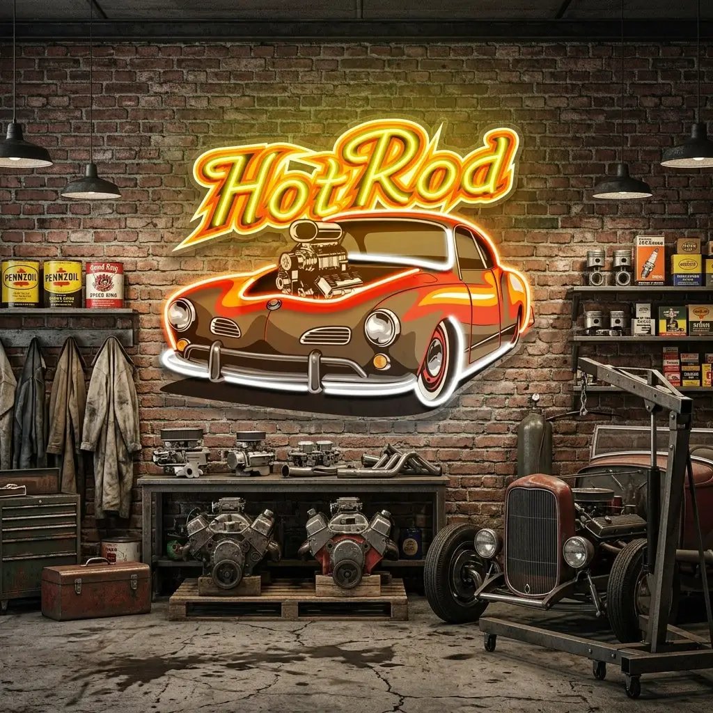 Fabolous Flamming Hotrod Car LED Neon Sign Light Pop Art