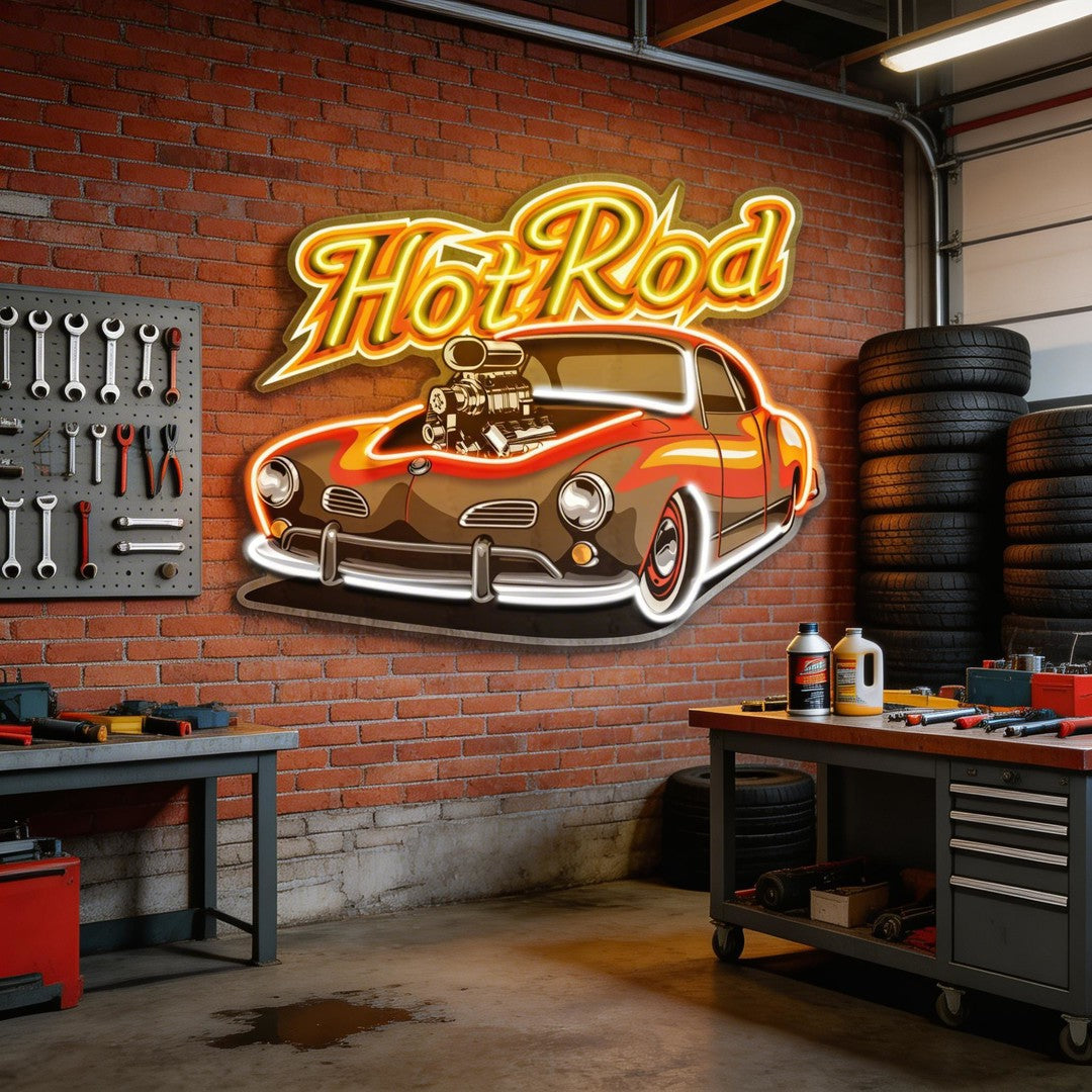 Fabolous Flamming Hotrod Car LED Neon Sign Light Pop Art