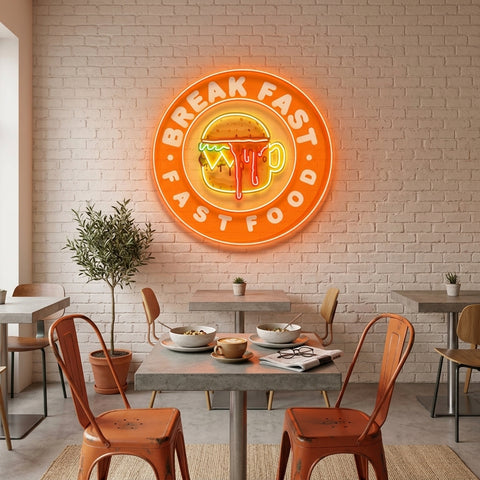 Fast Food Hamburger And Coffee Artwork Led Neon Sign Light