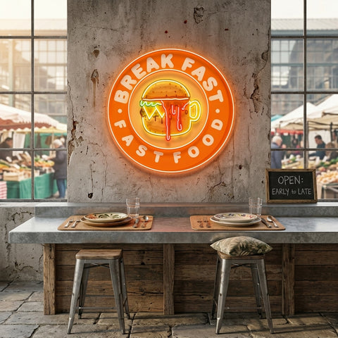 Fast Food Hamburger And Coffee Artwork Led Neon Sign Light