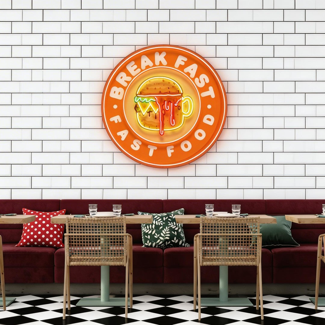 Fast Food Hamburger And Coffee Artwork Led Neon Sign Light