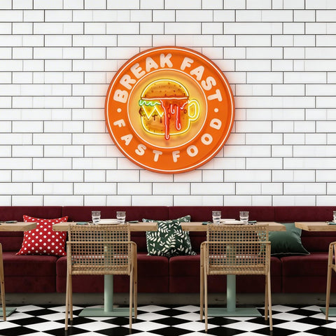 Fast Food Hamburger And Coffee Artwork Led Neon Sign Light