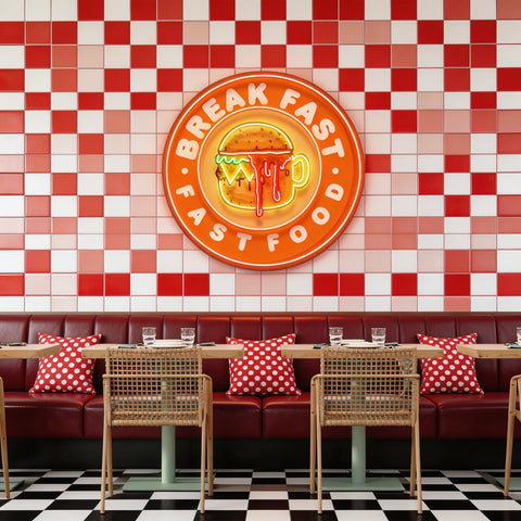 Fast Food Hamburger And Coffee Artwork Led Neon Sign Light