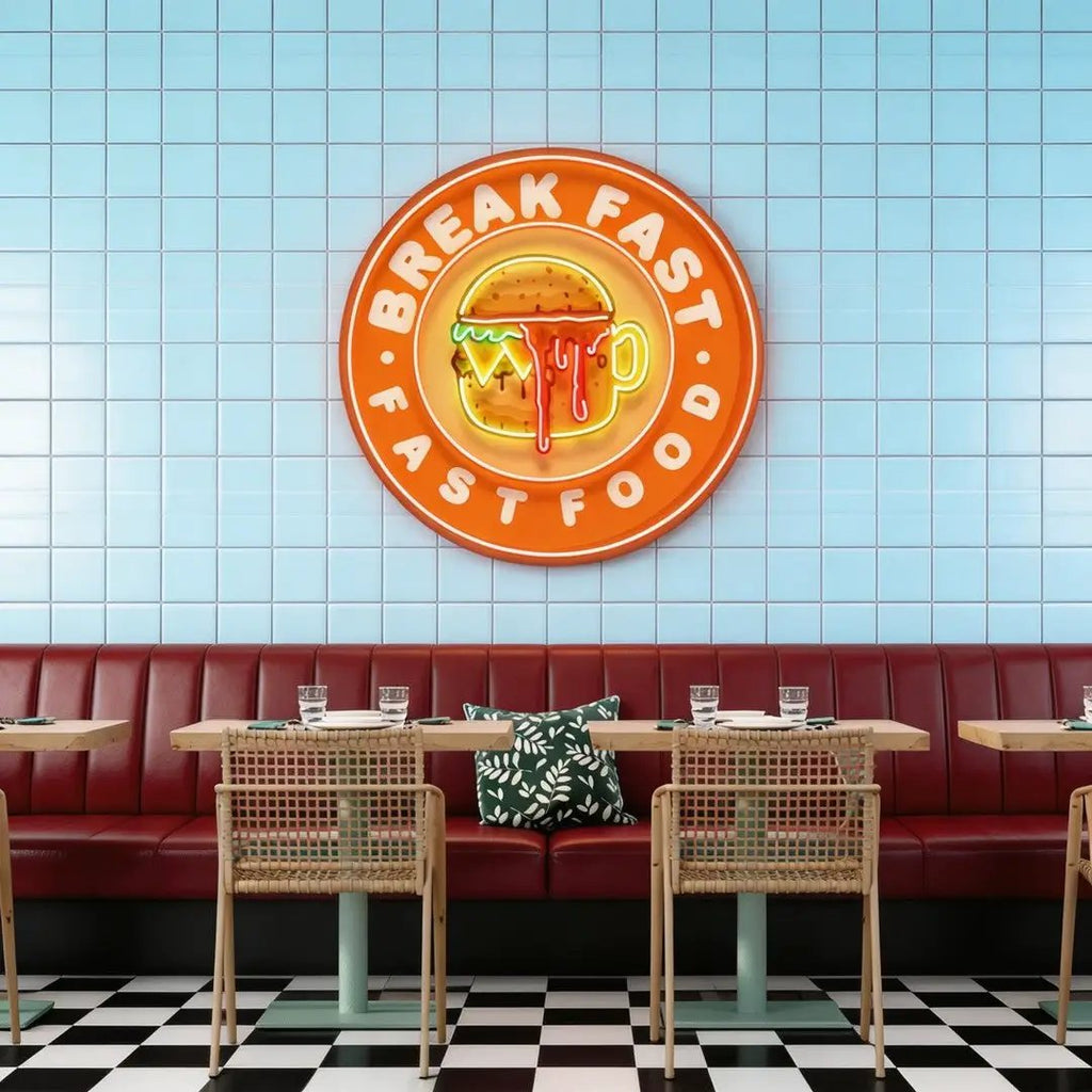 Fast Food Hamburger And Coffee Artwork Led Neon Sign Light