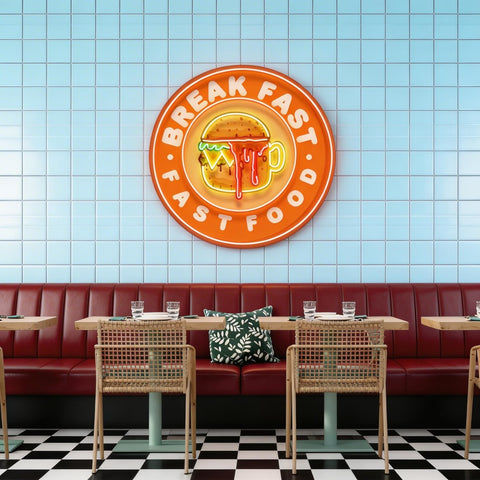 Fast Food Hamburger And Coffee Artwork Led Neon Sign Light