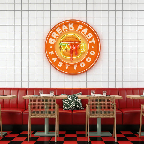 Fast Food Hamburger And Coffee Artwork Led Neon Sign Light