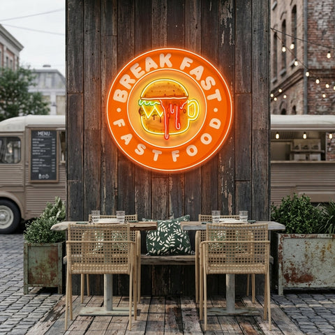 Fast Food Hamburger And Coffee Artwork Led Neon Sign Light