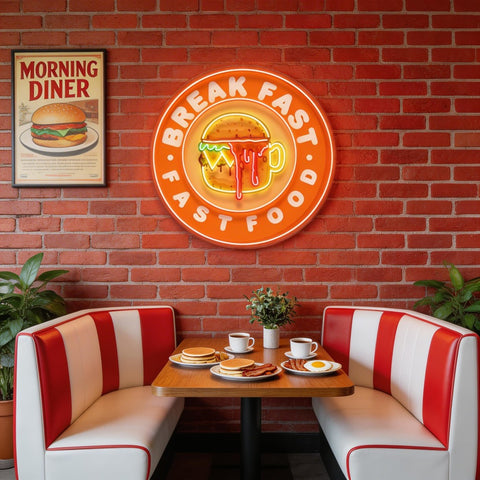 Fast Food Hamburger And Coffee Artwork Led Neon Sign Light