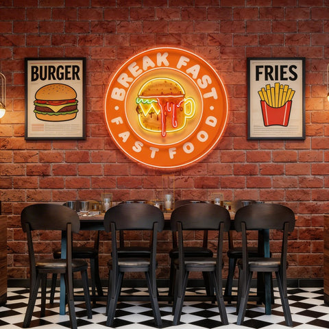 Fast Food Hamburger And Coffee Artwork Led Neon Sign Light