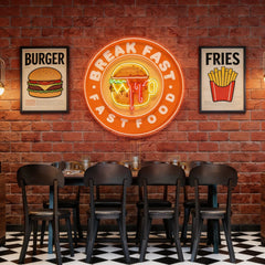 Fast Food Hamburger And Coffee Artwork Led Neon Sign Light