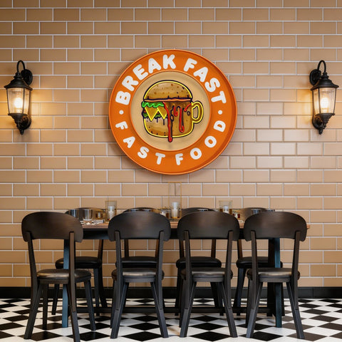 Fast Food Hamburger And Coffee Artwork Led Neon Sign Light
