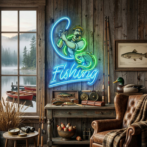 Ferocious Fisherman LED Neon Sign Light Pop Art
