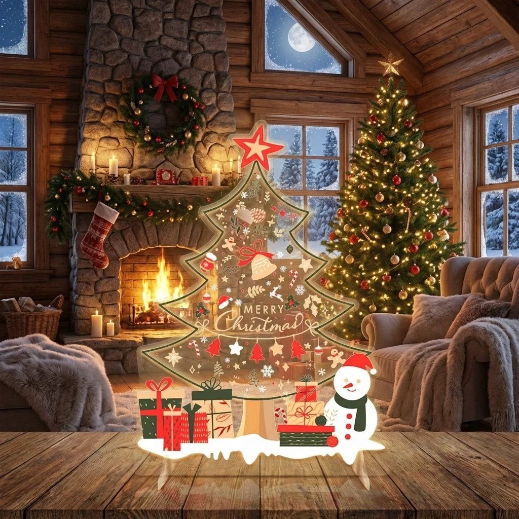Festive Christmas Tree LED Neon Sign with Snowman and Gift Accents