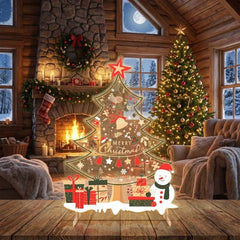 Festive Christmas Tree LED Neon Sign with Snowman and Gift Accents