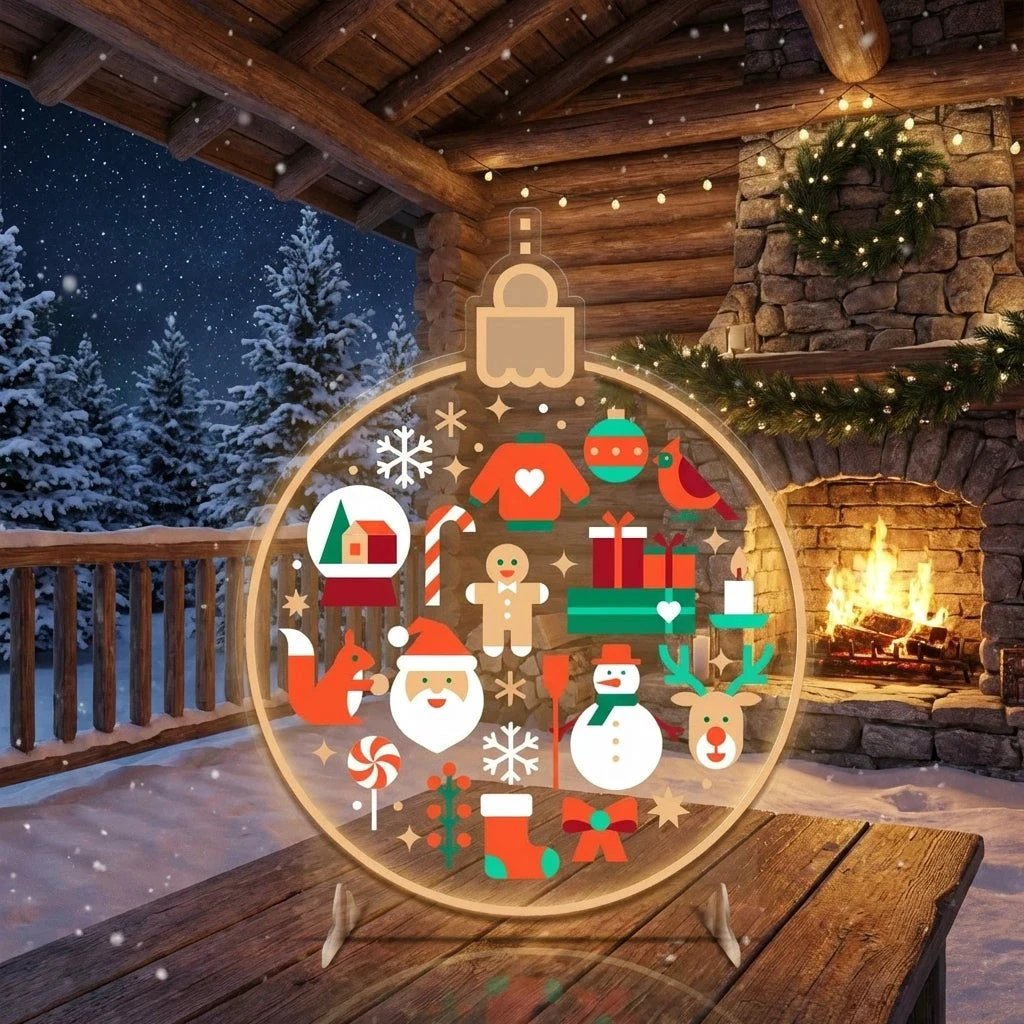 Festive LED Neon Sign with Christmas Icons and Holiday Motifs