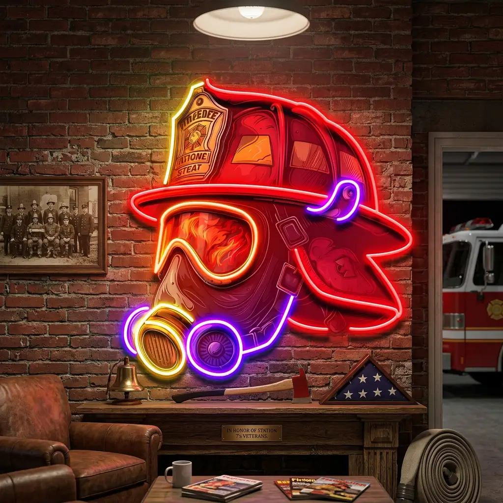 Fire Safety Helmet LED Neon Sign Light Pop Art