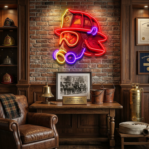 Fire Safety Helmet LED Neon Sign Light Pop Art