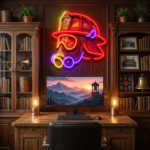 Fire Safety Helmet LED Neon Sign Light Pop Art