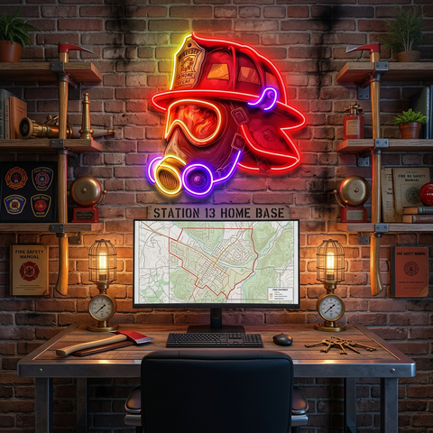 Fire Safety Helmet LED Neon Sign Light Pop Art