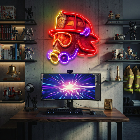 Fire Safety Helmet LED Neon Sign Light Pop Art
