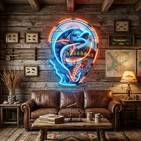 Fish Being Fished LED Neon Sign Light Pop Art