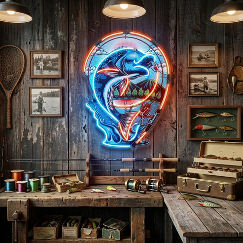 Fish Being Fished LED Neon Sign Light Pop Art
