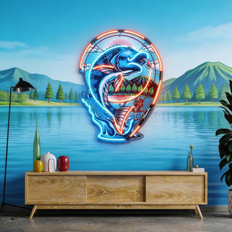 Fish Being Fished LED Neon Sign Light Pop Art