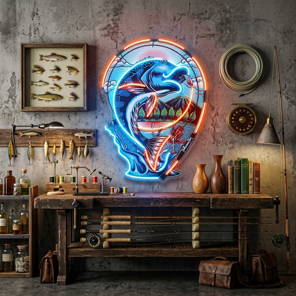 Fish Being Fished LED Neon Sign Light Pop Art