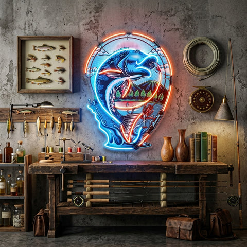 Fish Being Fished LED Neon Sign Light Pop Art